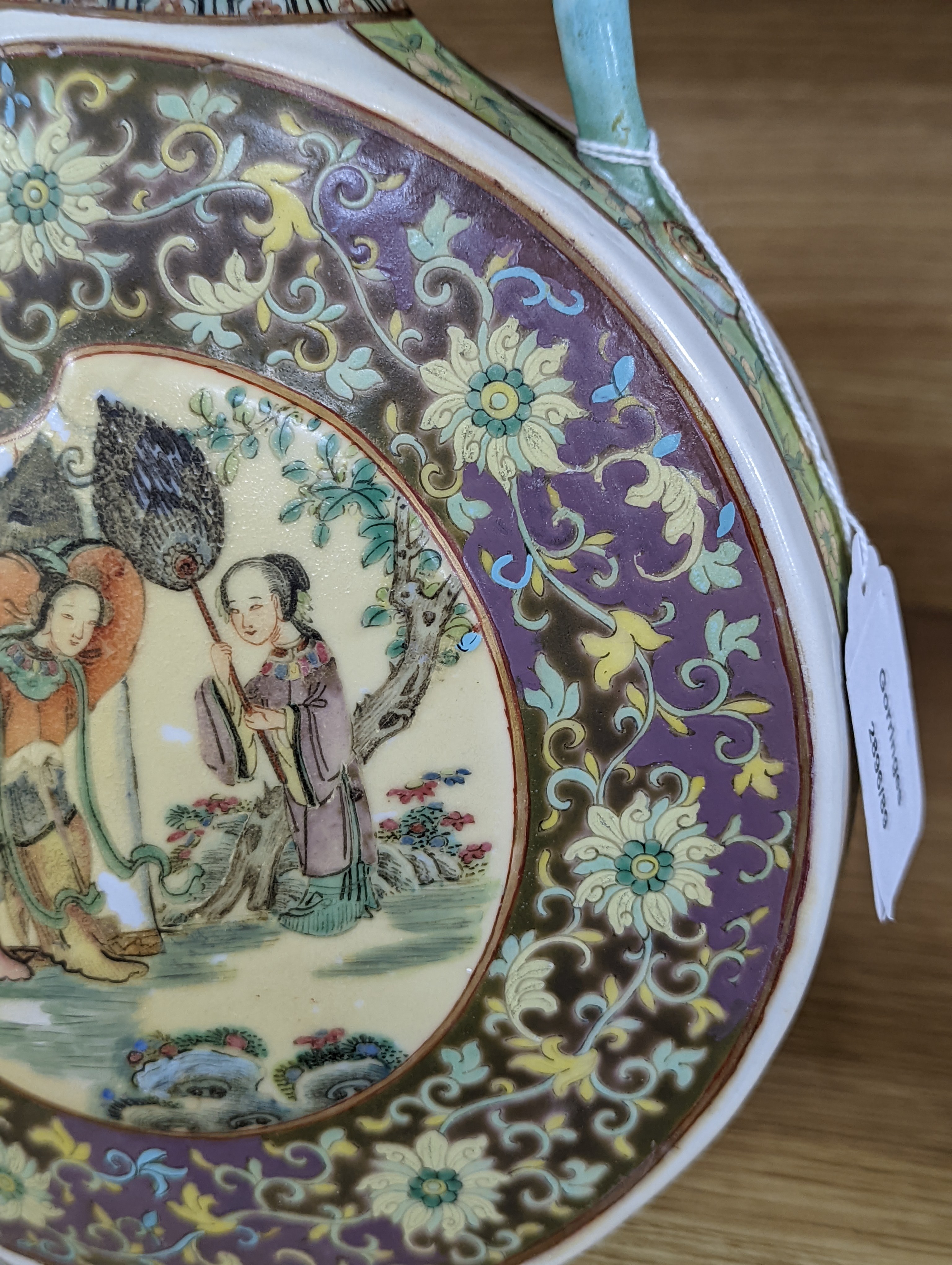 A Chinese famille rose moon flask, 19th century, restored 27cm